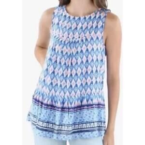 NWT Beach Lunch Lounge Blue Kaylee Sleeveless Peplum Top - Moroccan Tile -Size S